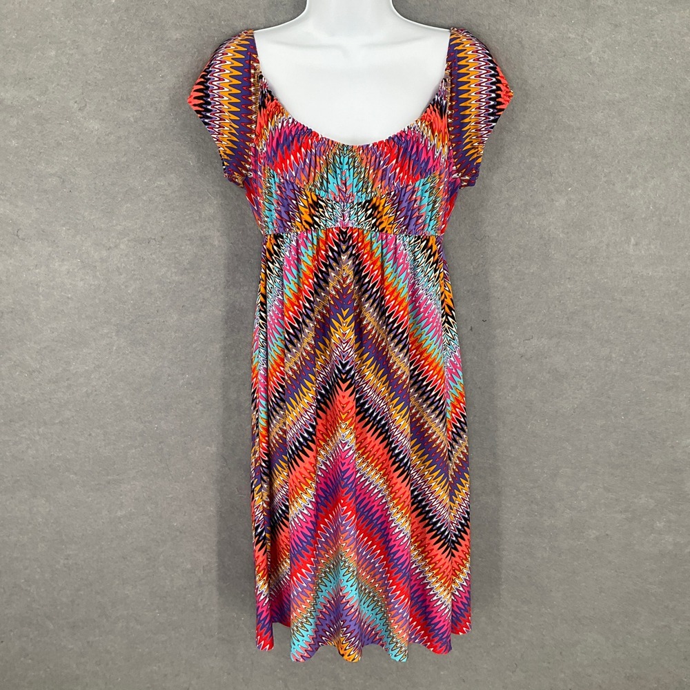 Peck & Peck Weekend Dress Colorful Chevron Cap Sleeve Sz 4 Boho Artsy Bold
